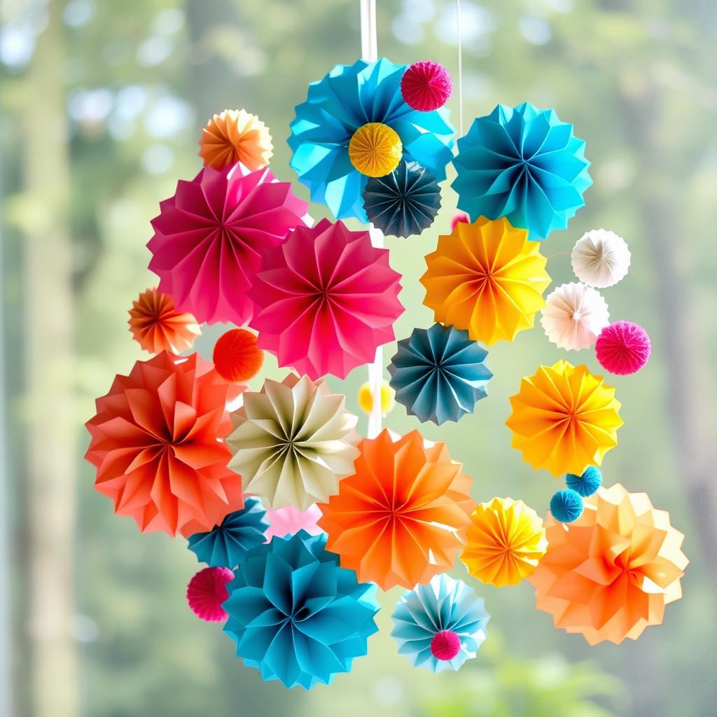 A beautifully crafted handmade decoration made from colorful paper balls, intricately arranged in a vibrant and artistic display