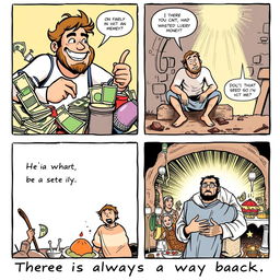 A comic strip depicting the themes of waste, redemption, and fulfillment in a biblical context