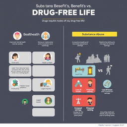 An informative and engaging infographic comparing the benefits of a drug-free life versus the destruction caused by substance abuse