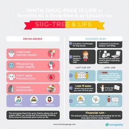 An informative and engaging infographic comparing the benefits of a drug-free life versus the destruction caused by substance abuse