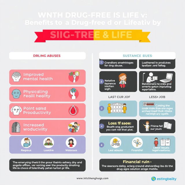 An informative and engaging infographic comparing the benefits of a drug-free life versus the destruction caused by substance abuse