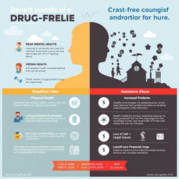 An informative and engaging infographic comparing the benefits of a drug-free life versus the destruction caused by substance abuse