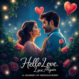 A vibrant movie poster redesign for the romantic film 'Hello Love, Again