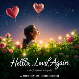 A vibrant movie poster redesign for the romantic film 'Hello Love, Again