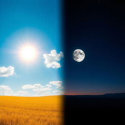 A serene landscape showcasing the transition from day to night