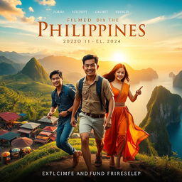 A cinematic poster showcasing a vibrant and dynamic scene from a movie filmed in the Philippines between 2020 and 2024