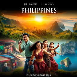 A cinematic poster showcasing a vibrant and dynamic scene from a movie filmed in the Philippines between 2020 and 2024