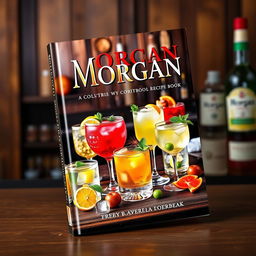 A visually striking book cover for a cocktail recipe book focused on Morgan branded drinks