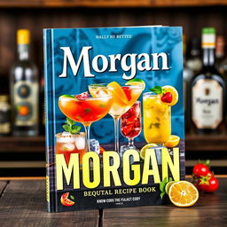 A visually striking book cover for a cocktail recipe book focused on Morgan branded drinks