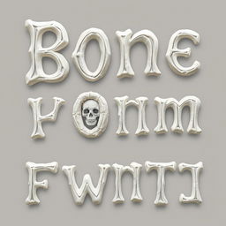 Design a unique font inspired by a bone theme, where each letter is creatively constructed to resemble skeletal structures and bones