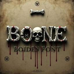 Create a striking font designed with a detailed bone theme that embodies elements of blood and death