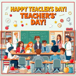 A professional poster celebrating Teachers' Day, featuring a vibrant and colorful design