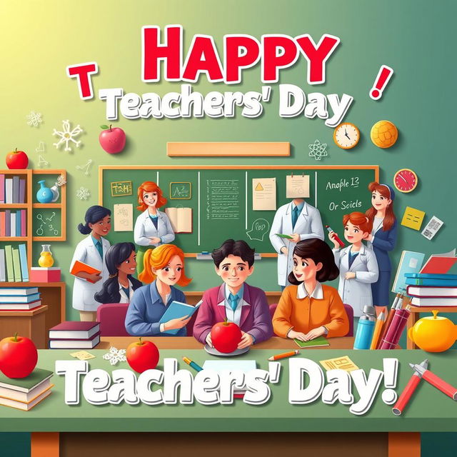 A professional poster celebrating Teachers' Day, featuring a vibrant and colorful design