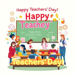 A professional poster celebrating Teachers' Day, featuring a vibrant and colorful design