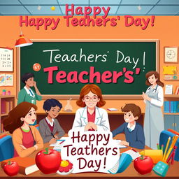 A professional poster celebrating Teachers' Day, featuring a vibrant and colorful design