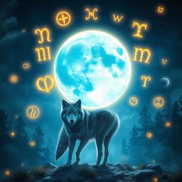 A captivating scene featuring a blue moon illuminating a magical landscape filled with fantasy elements