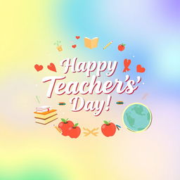 A vibrant and colorful Teachers' Day pamphlet designed with a beautiful gradient background that transitions smoothly between soft blues, greens, and yellows