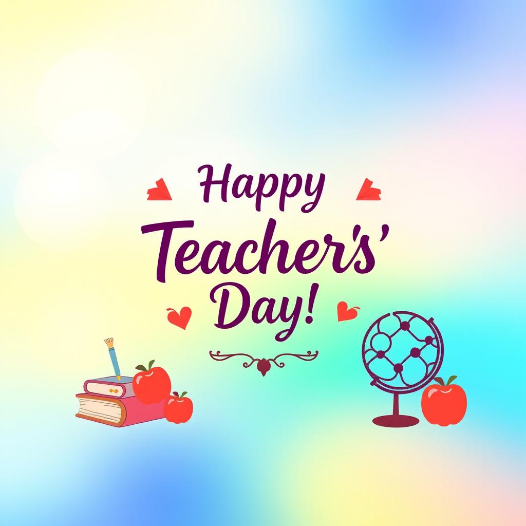 A vibrant and colorful Teachers' Day pamphlet designed with a beautiful gradient background that transitions smoothly between soft blues, greens, and yellows