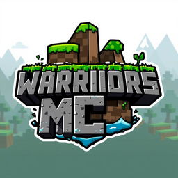 A creative Minecraft-themed logo for 'WARRIORS MC', featuring blocky letters styled like Minecraft building blocks