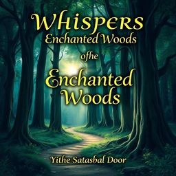 A book cover design featuring an enchanting forest scene, with tall, ancient trees and a magical, ethereal light filtering through the leaves