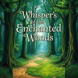 A book cover design featuring an enchanting forest scene, with tall, ancient trees and a magical, ethereal light filtering through the leaves