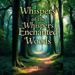 A book cover design featuring an enchanting forest scene, with tall, ancient trees and a magical, ethereal light filtering through the leaves