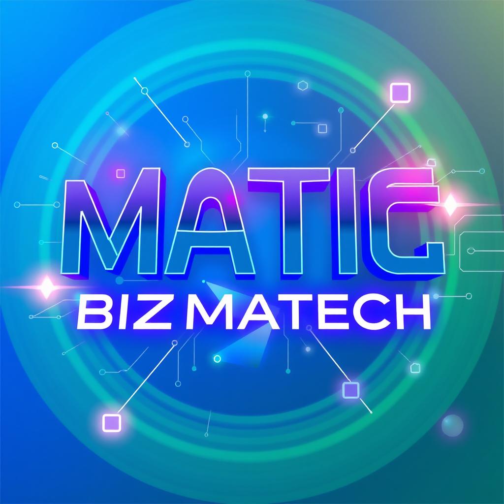 A vibrant and dynamic digital artwork featuring the text 'MATIC BIZMATECH' prominently displayed in a modern, sleek font