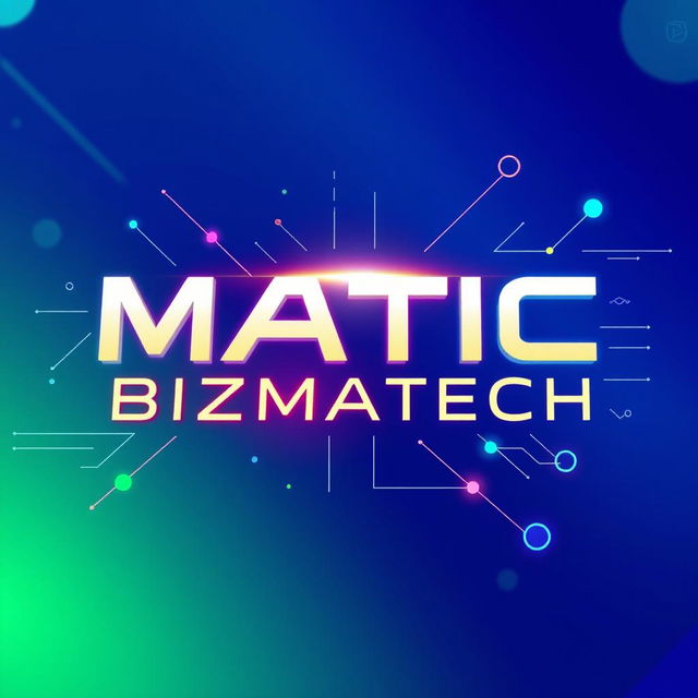 A vibrant and dynamic digital artwork featuring the text 'MATIC BIZMATECH' prominently displayed in a modern, sleek font