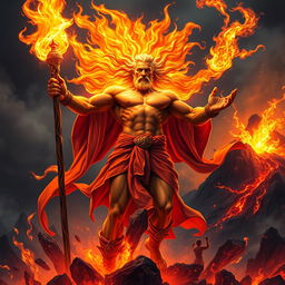 A powerful and majestic depiction of the God of Fire, radiating energy and strength