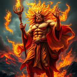 A powerful and majestic depiction of the God of Fire, radiating energy and strength
