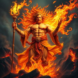 A powerful and majestic depiction of the God of Fire, radiating energy and strength