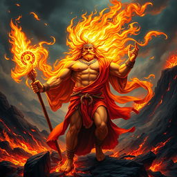 A powerful and majestic depiction of the God of Fire, radiating energy and strength
