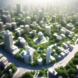 A high-quality 3D render of a sprawling city, laid out in the shape of an octagon