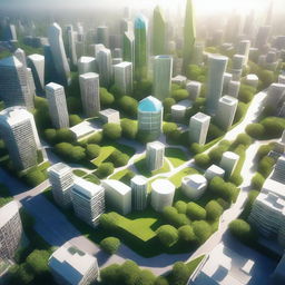 A high-quality 3D render of a sprawling city, laid out in the shape of an octagon