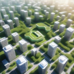 A high-quality 3D render of a sprawling city, laid out in the shape of an octagon