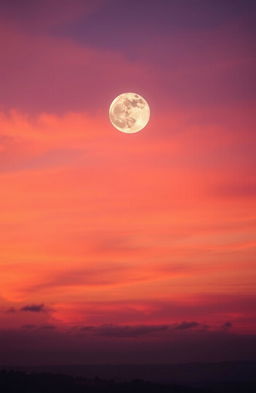 A breathtaking scene depicting a twilight sky filled with vibrant shades of orange, pink, and purple, transitioning gracefully into night