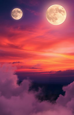 A breathtaking scene depicting a twilight sky filled with vibrant shades of orange, pink, and purple, transitioning gracefully into night