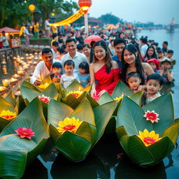 A vibrant scene depicting the Lanna Style Loy Kratong Festival in Chiang Mai, Thailand
