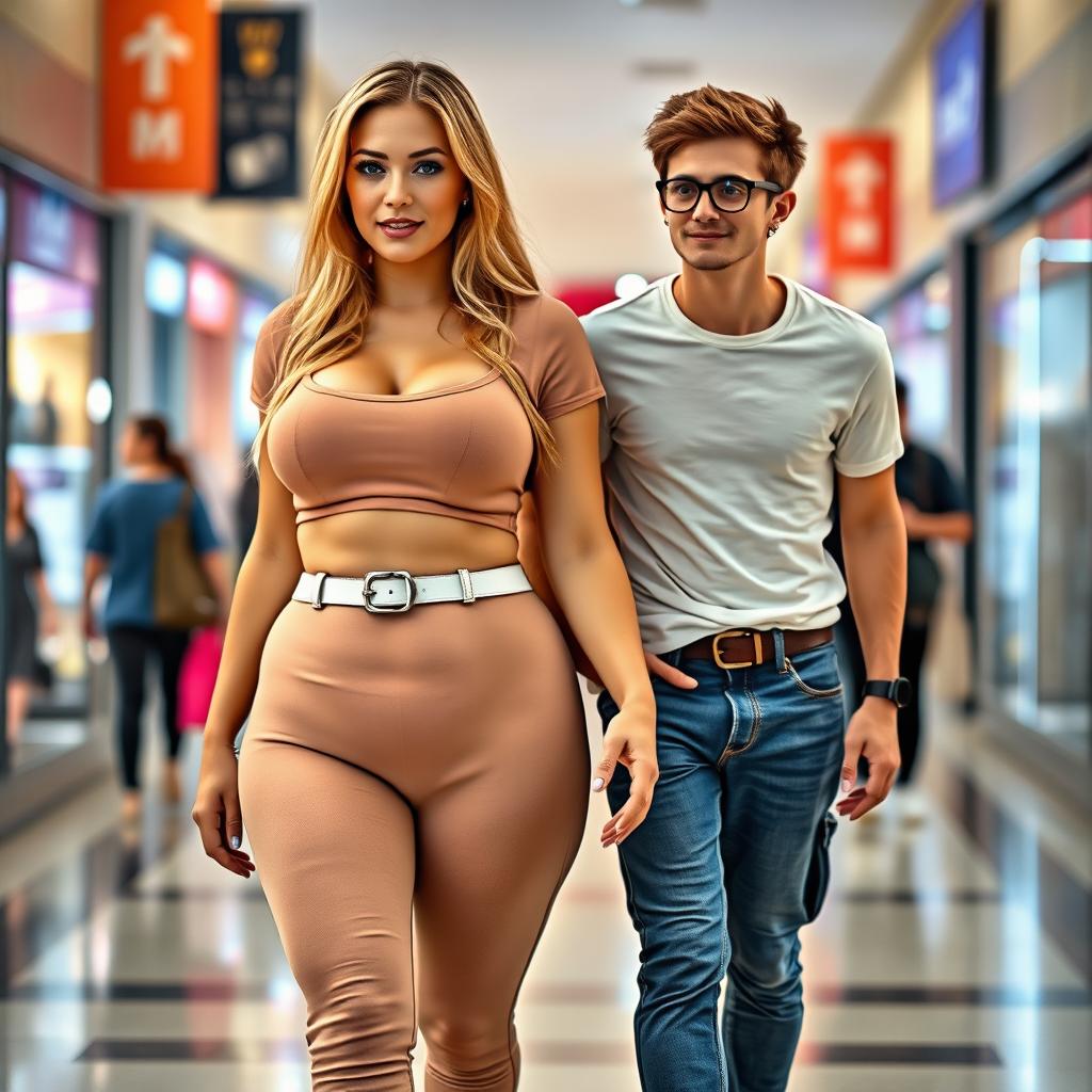 A sexy long curvy hourglass shaped girl with medium breasts, very low, very wide fat saddle bag bimbo hips, showcasing long, shapely thick legs