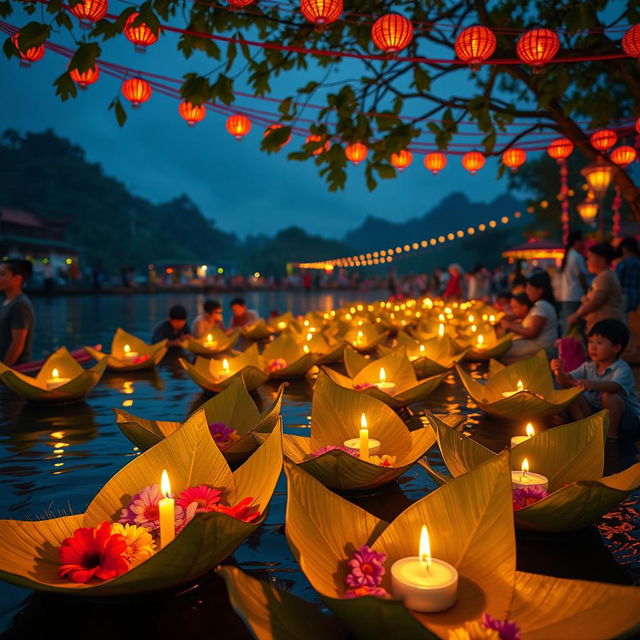 A vibrant and realistic scene of the Loy Kratong Festival in Chiang Mai, Thailand