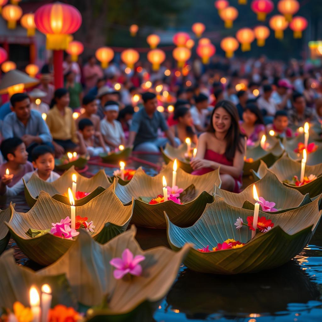 A vibrant and realistic scene of the Loy Kratong Festival in Chiang Mai, Thailand