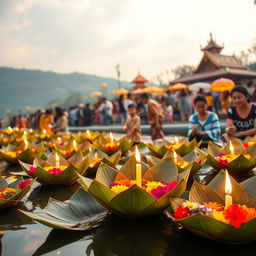 A vibrant and realistic scene of the Loy Kratong Festival in Chiang Mai, Thailand