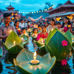 A vibrant scene depicting the Loy Krathong Festival in Chiang Mai, Thailand