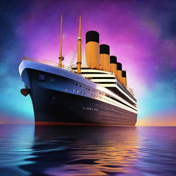 A high-resolution digital art image presenting the iconic Titanic in the year 2099