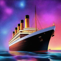 A high-resolution digital art image presenting the iconic Titanic in the year 2099