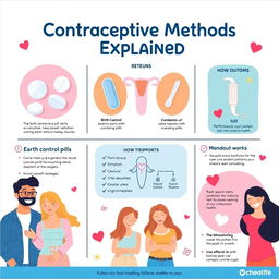 A vibrant educational poster displaying various contraceptive methods