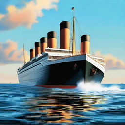 A high-quality digital art image featuring the RMS Lusitania, a historic ocean liner