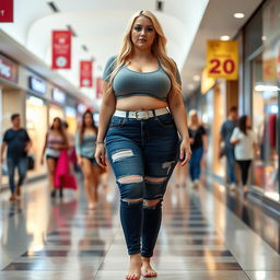 A sexy long curvy hourglass shaped girl with medium breasts and very low, very wide fat saddle bag bimbo hips, featuring long, shapely thick legs