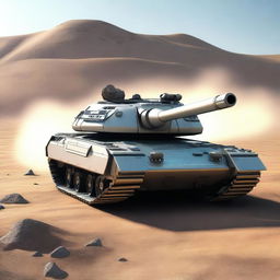 A high-quality 3D render of a futuristic tank, equipped with a high-powered laser cannon