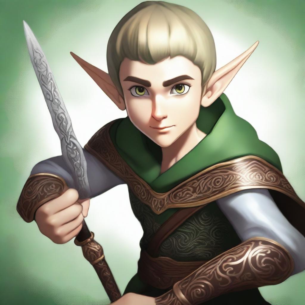 A high-quality digital art piece showcasing an elf boy, his ears pointed and eyes bright